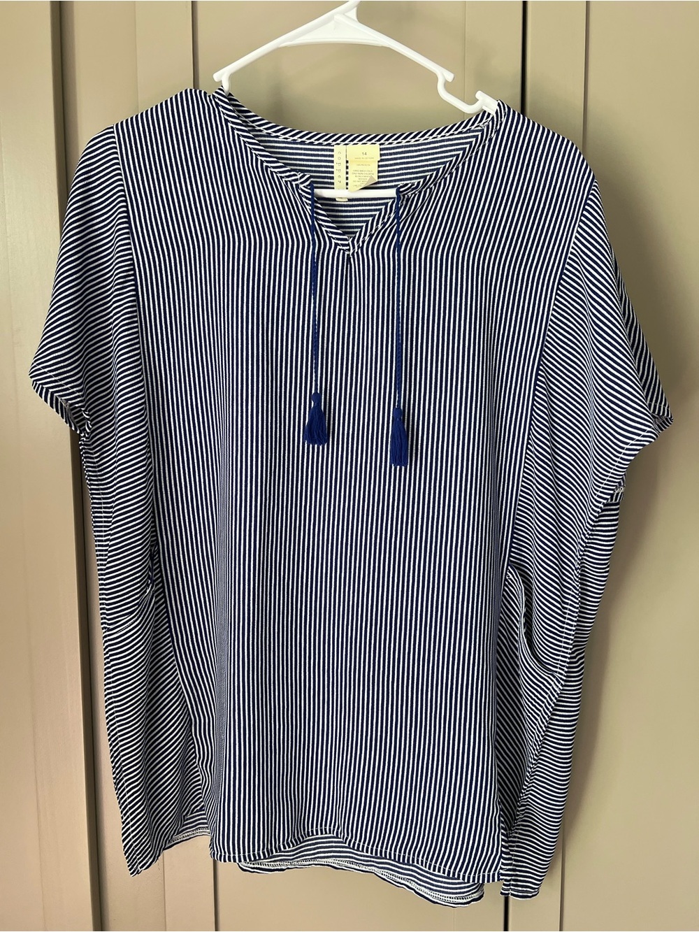 Copper Key Girls Striped Navy and White Beach Tie-Neck Coverup - Size 14